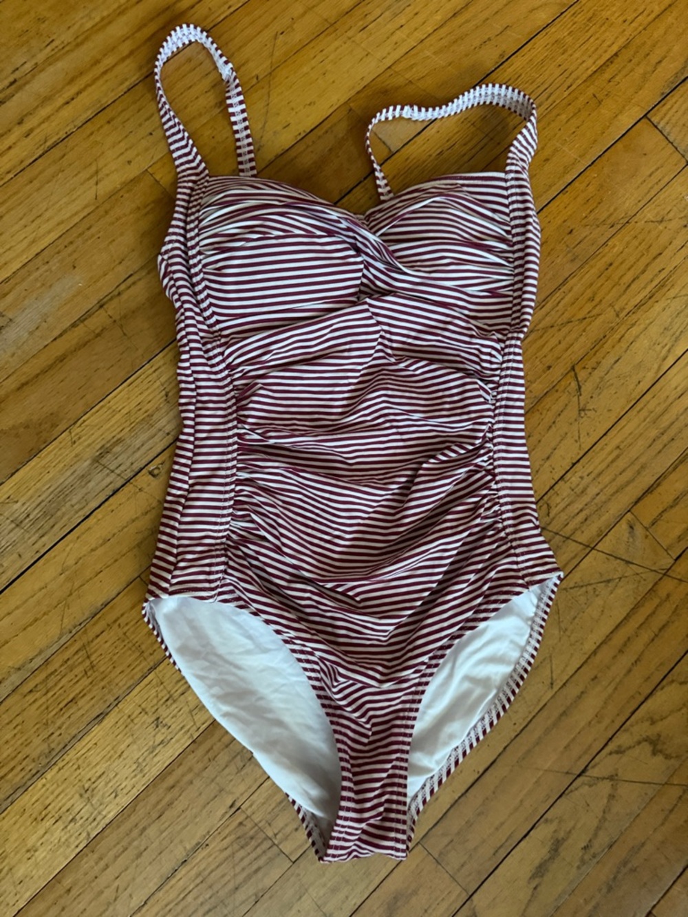 Ruched Red and White Striped One-Piece Swimsuit